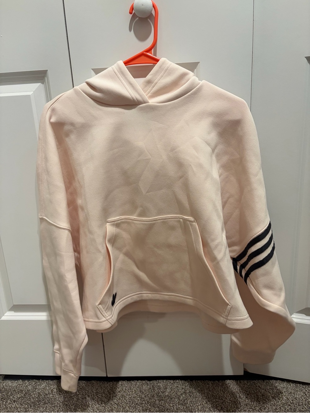 adidas Pale Pink Hooded Pullover with Black Stripe Sleeve